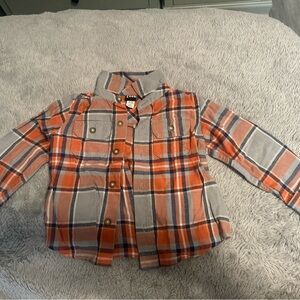 Cat & Jack Orange and Gray Plaid Button Down Shirt